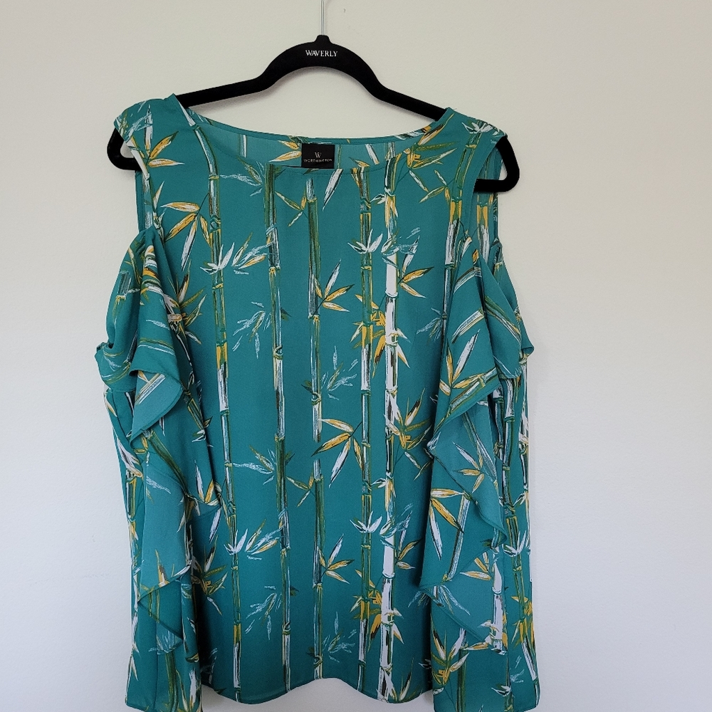 Worthington Aqua Cold Shoulder Blouse